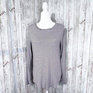 Old Navy Long Sleeve Tee | Taupe & Black Stripe | Medium | Scoop Neck | Stretch